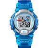 TONSHEN Orologi da Polso da Bambino Fashion Outdoor Militare Sportivo LED Elettronico Multifunzione Digitale Orologio Trasparente Plastica Cassa e Gomma Cinturino 50M Impermeabile (Blu)