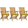 Vidaxl Sedie Giardino con Cuscini Verde Chiaro 3pz Legno Massello Teak