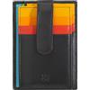 DUDU Porta Carte di Credito in Pelle Multicolore Sottile Slim Uomo Donna con 9 Slot e Chiusura di Sicurezza Nero