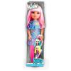 Nancy - Neon rosa, bambola con vistosi capelli lisci rosa neon, con frangia per creare look diversi, con calze abbinate e trucco, per bambine e bambini dai 3 anni, Famosa (NAC23300)