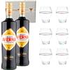 Generico 2 Bottiglie Amaro Averna Siciliano 29% Vol. 1000 ml - con 6 Bicchieri Originali Amaro Averna