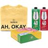 Tavernello Merchandising Cofanetto con Maglietta T-shirt Gialla Ah, Okay. (taglia M), Vino Rosso d'Italia in Brick 1L, Vino Bianco d'Italia in Brick 1L, Merch e Vino Confezione Regalo