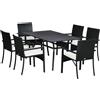 Giordanoshop Set Tavolo e 6 Sedie da Giardino con Cuscini in Acciaio Rattan PE Nero e Beige