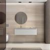 DEGHI Mobile bagno sospeso 120 cm bianco opaco cannettato con lavabo grigio effetto pietra sx e specchio - Deck