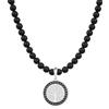 GAVU Collana Uomo Nera con Ciondolo Albero della Vita Argento, Collana Uomo Perle Onice Opaco 60cm