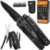 RoverTac Coltello tascabile multitool Regali per uomini papà marito 18 in 1 Multi Tool Coltello Pinze Forbici Sega Cavatappi 9-Pack Cacciaviti con blocco di sicurezza e fodero in nylon