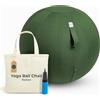 Backerz Sedia Palla Ufficio 65cm - Fitball PVC Anti-Scoppio con pompa, Palla Fitness 110 kg portata Palla Ginnastica con rivestimento in lino per tonificazione, e postura corretta - Verde