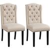Yaheetech Set 2 Sedie Sala da Pranzo Tessuto Imbottite Eleganti Gambe in Legno Massello Schienale Alto con Bottoni Portata 140 kg Beige