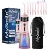 MySmile LP221 UVC Sterilizzabile Cordless Water Flosser per denti 335ML Portatile Display OLED Flosser dentale con 4 modalità, 8 punte a getto e una custodia per la casa e i viaggi