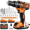 AKZWOXRO Trapano Avvitatore Batteria 21V, Avvitatore a Batteria con 2 Batterie da 2.0Ah, 42N.m di Coppia, 2 Velocità, 25+3 Coppia, 30 Accessori, Luce a LED, Per il fai da te, in Casa e Giardino