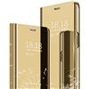 SZMLOGB MLOTECH compatibile Cover Samsung Galaxy Note 20 ultra Custodia + Pellicola Protettiva [2 Pezzi] Flip Clear View Specchio Standing Cover Anti shock Placcatura Smart Cover d'oro