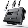 Alxum adattatore da IDE a SATA, lettore di dischi rigidi esterni da IDE a USB per HDD IDE da 2,5/3,5 pollici e HDD/SSD SATA III, con cavo USB C e adattatore USB A e alimentatore da 12V/2A