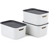 Rotho Jive Dekobox - Set di 3 scatole portaoggetti da 5 l con coperchio, in plastica (PP riciclata), bianco/antracite, 3 x 5 l (26,5 x 18,5 x 13,2 cm)
