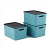 Jive Dekobox Set di 3 contenitori 16l con coperchio, Plastica (PP riciclato), turchese/antracite, 3x16l (37.5 x 27.8 x 29.8 cm)