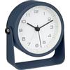 TFA Dostmann Sveglia analogica, 60.1042.06, senza ticchettio, con retroilluminazione, sveglia da comodino con luce, in metallo/vetro, orologio da tavolo, design moderno, blu