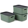 Rotho Jive Dekobox Set di 3 contenitori da 5 l con coperchio, in plastica (PP riciclato), verde/antracite, 3 x 5 l (26,5 x 18,5 x 13,2 cm)