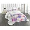 ABAKUHAUS Lavanda Set Copriletto Trapuntato, Viola Fiori rosa, Decorativo, 2 Pezzi con 1 Federa Cuscino, 170 x 220 cm, Viola Bianco