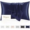Poligino Federa Seta Cuscino 50x80cm - 22 Mamme 100% Seta Naturale Grado 6A - per Pelle e Capelli - ANTICRESPO e ANTIAGING - OEKO-TEX - Federe Cuscino Letto 1pz Blu scuro