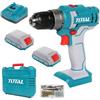 TOTAL - Trapano Avvitatore a Batteria 20V | Con Blocco Automatico fino a 10 mm | 15 Coppie di Serraggio e 1 di Trapano | 2 Velocità e Luce LED | Con 2 Batterie 2AH, Caricatore Rapido e Custodia