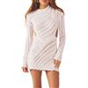Dubute Mini abito sexy da donna a maniche lunghe elegante e sexy, bianco, S