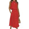 EGSDMNVSQ Abito Estivo da Donna in Due Pezzi Girocollo Canotta Senza Maniche Gonna con Bottoni Elegante Abito Casual Completo Abito Lungo Semplice