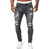 Celucke Jeans strappati, slim fit, da uomo, jeans Destroyed, casual, a vita alta, pantaloni incrociati, alla moda, lavati, elasticizzati, per il tempo libero, grigio., M