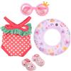 SHOWHEEL Set di Nuoto per Bambole 4 Pezzi,Costume da Bagno per Bambole,con Costume da Bagno per bambole da 43 cm,Pantofole,occhiali da sole e Anello per il Nuoto,Motivo Animale,Regalo per Ragazze