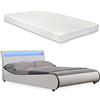 Corium Letto Matrimoniale a Testiera Alta con Illuminazione a LED Letto Imbottito 2 Piazze con Materasso a Schiuma Fredda 180x200 cm Rivestimento in Similpelle - Bianco