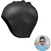 Erioscar Cuffia Piscina da Nuoto Antiscivolo Impermeabile, Cuffia Doccia, Unisex Cuffie Nuoto Silicone Donna Uomo con Protezione Orecchie 3D per Surf, Cuffia Piscina Donna Capelli Lunghi e Corti (Nero)