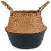 BlueMake Cestino in vimini intrecciato per la pancia, per la biancheria, il picnic, la copertura per vaso e la spesa e i giocattoli (nero, piccolo)