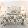 Qucover Copriletto Trapuntato Matrimoniale Patchwork, Copriletti Ultrasuoni in Poliestere Leggere, Trapunta Sottile Estivo Primaverile 220x230 cm con 2 Federe, Verde