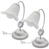 MAKA change your life quality MAKA Lampada da Tavolo Vintage E14 (lampadina non inclusa) Luce Comodino Scrivania in Metallo Spazzolato Foglie Paralume in Vetro Artigianale Soggiorno Camera (2x Lampada Shabby)