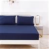 Jemiipee Lenzuola con Angoli in Tinta Unita, Letto Francese 140x200 cm - Lenzuola Sotto con Angoli Transpirante e Lavabile in Microfibra Morbida, Blu Navy