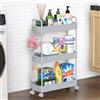 SOLEJAZZ Slide-Out Slim Rolling Utility Cart Mobile Organizer per cucina, bagno, lavanderia, camera da letto, spazi stretti, plastica, grigio