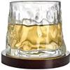 LEBKFT Bicchieri tumbler in vetro da whisky Bicchieri senza stelo girevoli con sottobicchiere in legno Bicchiere in vetro addensato vecchio stile da 150 ml Tazza regalo in cristallo vetro per rum