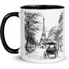 Chatcripant Tazza Parigi Torre Eiffel Francia Souvenir Tazza da viaggio Monumenti Disegno Romanticismo Eleganza Deco Caffè Città Luce Tè Regalo Arte originale Francia Romantica (Retrò)