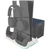 Mars Gaming MARSGAMING MPS5-B2, Supporto RGB per PS5 Slim Standard e Digital, 1x Ventilatore, Caricatore Doppio di Controller, Illuminazione Neon RGB, Organizer per Videogiochi + Supporto per Cuffie, Bianco