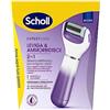 Scholl Velvet 2in1 Leviga e Ammorbidisce, Sistema di Pedicure Elettronico per Levigare i Piedi Testine Interscambiabili a Doppia Azione, Rimuove e Ammorbidisce la Pelle con Calli e Talloni Screpolati