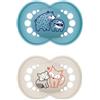 MAM Original Succhietto 16+ Mesi (Set da 2), Ciuccio MAM 16 36 mesi con tettarella ortodontica in caucciù, Kit da 2 accessori neonato con pratico porta ciuccio sterilizzatore, Azzurro/Neutro