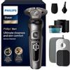 Philips Shaver S9000 Prestige, rasoio elettrico Wet & Dry, Champagne Gold, tecnologia SkinIQ, astuccio qualità, pad ricarica Qi, rifinitore precisione, rifinitore per naso, custodia pulizia, SP9882/36