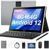 Semeakoko Tablet 10 Pollici Android 12, Tablet PC 8GB RAM+64GB ROM (1 TB TF), WiFi 2.4/5G, Doppi Altoparlanti Stereo, 1280x800 FHD, 6000 mAh, 5MP+8MP, Bluetooth, Tablet con Tastiera e Mouse(Grigio)