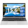 AOCWEI PC Portatile 15.6 pollici 6GB RAM 256GB ROM SSD Estensioni Win 11 Notebook 2.4G+5G WiFi BT 4.2 1080 FHD USB con Adesivi per Tastiera Italiana & Mouse Senza fili-Argento