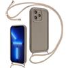 Coalbooliy Cover per iPhone 13 Pro 6,1 con Cordino per Cellulare, Custodia Silicone con Regolabile Collana Sottile Morbida Case Protezione della fotocamera Antiurto con Necklace, Cachi
