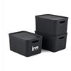 Jive Dekobox Set di 3 contenitori da 16 l con coperchio, plastica (PP riciclato), grigio scuro, 3x16l (36,5 x 27 x 27 cm)