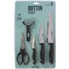 QUTTIN | Set di 5 Coltelli, Pelapatate e forbici Collezione Nero - Set di coltelli da cucina - Set di coltelli professionali - Set coltelli di qualità