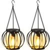 BUCASA Lanterne Solari da Esterno, 2 Pezzi Metallo Lampada Solare da Giardino con Lampadina LED, IP65 Impermeabile Luci Solari Decorazione Giardino per Terrazza Prato Balcone
