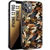 CUSTOMIZZA - Custodia cover nera morbida in tpu compatibile per iPhone 12-12 PRO camouflage mimetico militare moderno blu marrone beige