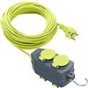 Masterplug Cavo prolunga con 2 prese 15 m, prolunga Schuko, estensione elettronica per esterno IP44, verde