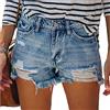 Bichingda Pantaloncini da Donna in Denim Casual con Orlo sfilacciato strappato Estivo Jeans Pantaloncini Caldi Pantaloni Corti con Tasche, Blu Scuro, XX-Large