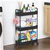 SOLEJAZZ Carrello portaoggetti a 3 ripiani Carrello scorrevole e scorrevole Carrello portaoggetti mobile per cucina, bagno, lavanderia, camera da letto, spazi stretti, plastica, nero